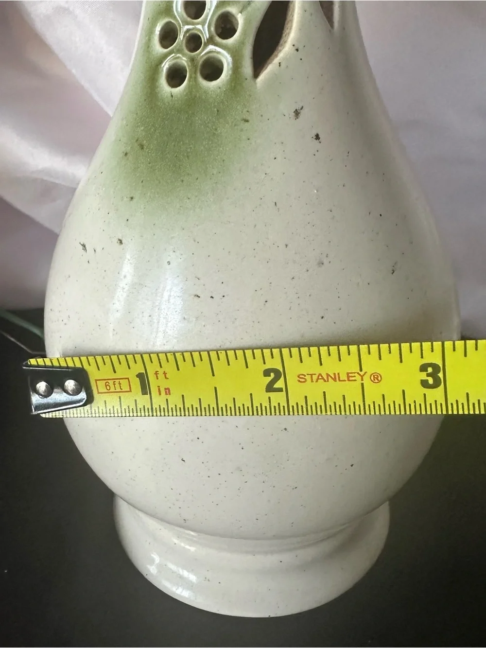 Czech Pottery Floral Cutout Cream Green Ceramic Bud Vase Farmhouse Decor